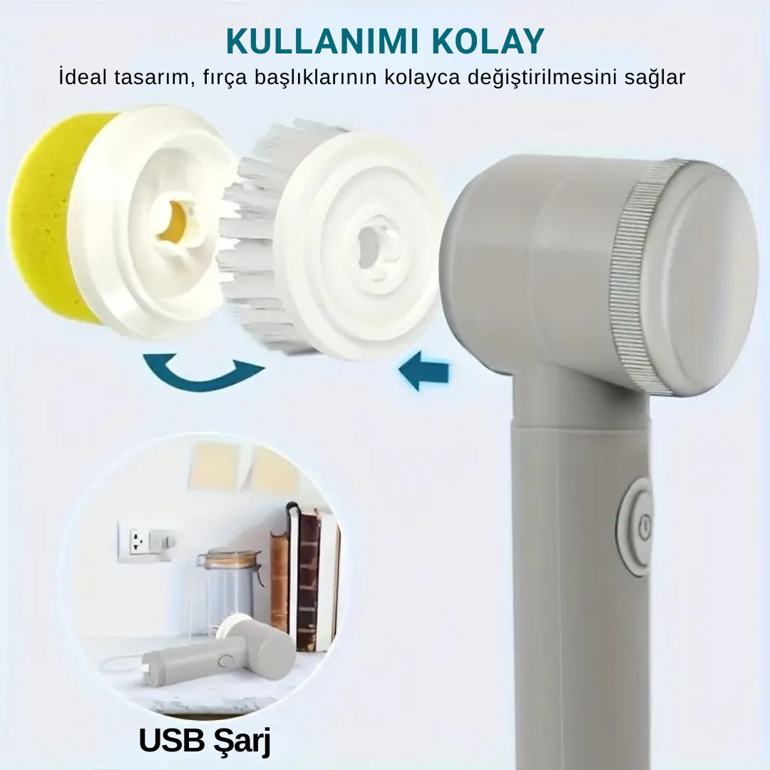 Elektrikli Döner Temizlik Fırçası – 5 Başlık